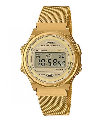 Orologio digitale vintage rotondo, maglia Milano, dorato