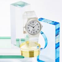 Orologio analogico in resina, bianco, traslucido